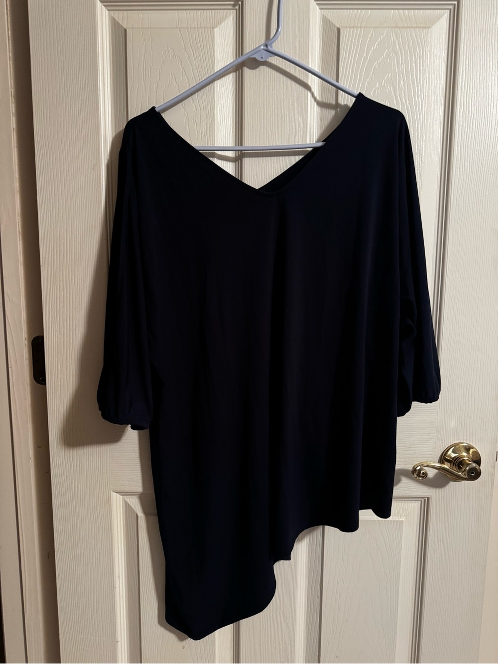 Lane Bryant Navy Blue V-Neck Asymmetric Tunic with 3/4 Sleeves